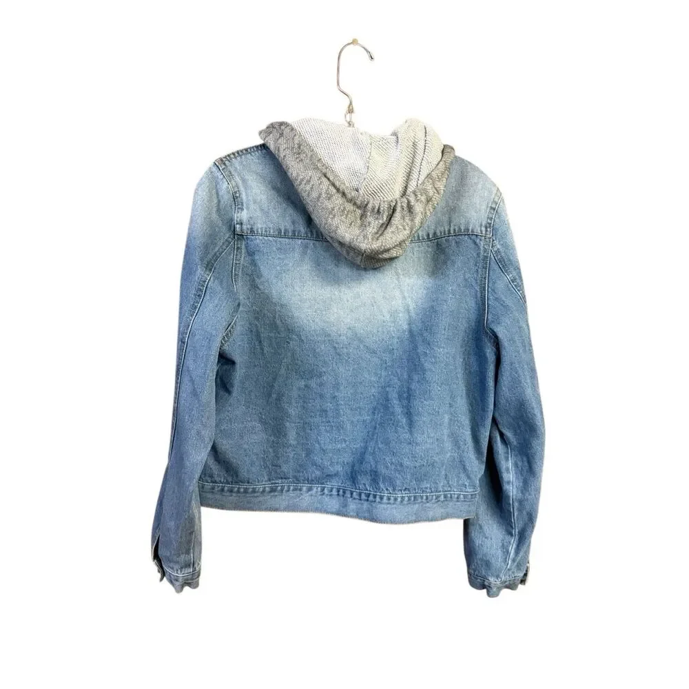 The Style Between Us blue denim jacket distinct grey hood Sz XL Juniors NWOT - Picture 2 of 7